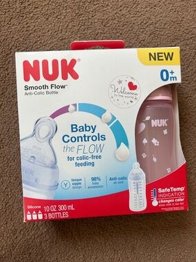 NIB Nuk Anti Colic 3 Baby Bottles Never Opened Pink w Bunny